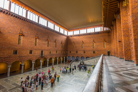 Stockholm, Sweden - July 05 2018: The Blue Hall in Stockholm City Hall is where the Nobel Banquet is held.のeditorial素材