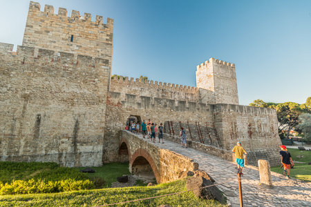 Lisboa, Portugal,  - July 24 2016: Bridge over the moat of Castelo de S. Jorge.のeditorial素材