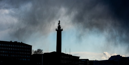 Gothenburg, Sweden - april 13 2020: Statue Kvinna vid havet, woman by the sea, on SjÃ¶manstornet by SjÃ¶fartsmuseet.のeditorial素材