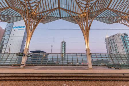 Lisboa, Portugal, - July 25 2016: Torre de SÃ£o Gabriel and railway platforms at Oriente.のeditorial素材