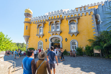 Sintra, Portugal - July 23 2016:  Colorful exterior of Parque e PalÃ¡cio Nacional da Pena.