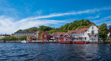 Mandal, Norway - June 27 2017: Cafes and restautants at Elvepromenadenのeditorial素材