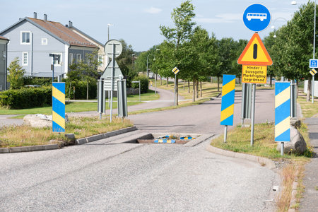 Gothenburg, Sweden - August 22 2020: Bus trap at Eklanda installed to let buses through but stopping smaller vehiclesのeditorial素材