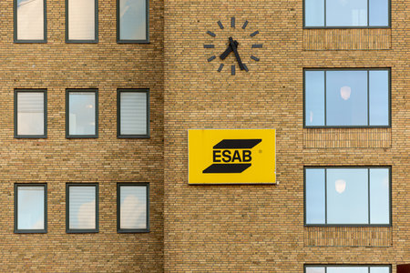 Gothenburg, Sweden - August 24 2020: Logo of ESAB company in a brick wallのeditorial素材