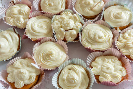 Delicious muffins on a plateの写真素材