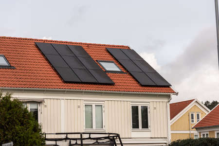 House with solar cells on the roof