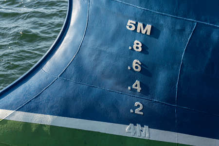 Bulb bow of a blue fishing shipの写真素材