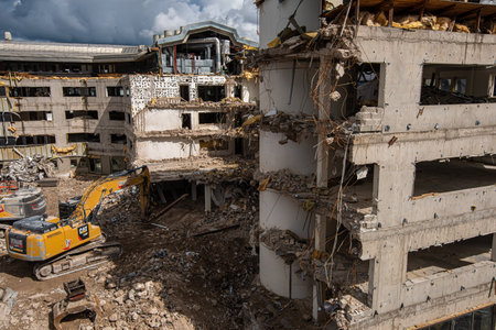 Gothenburg, Sweden - August 16 2021: Demolition of an old office buildingのeditorial素材
