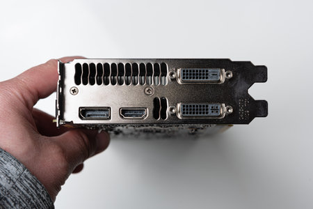 Gothenburg, Sweden - May 03 2021: Ports of a Nvidia GTX780 Ti graphics card.のeditorial素材