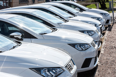 Gothenburg, Sweden - May 08 2021: Row of similar small white Seat cars.のeditorial素材