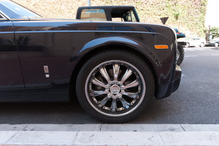 Monaco, Monaco - July 08 2008: Front right side and wheel of a Rolls Royce Phantom 2007