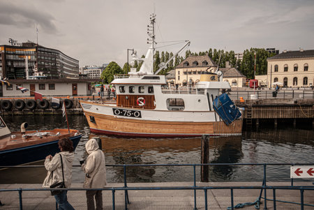 Oslo, Norway - May 18 2008: Compact wooden shrimp trawler Trygg at portのeditorial素材