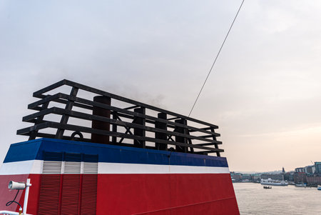Gothenburg, Sweden - March 11 2008: Starboard funnel of Stena Jutlandica.のeditorial素材