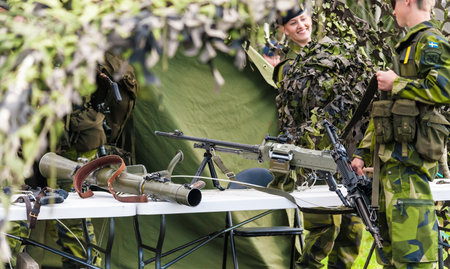 Gothenburg, Sweden - August 29 2010: GranatgevÃ¤r 48 Carl Gustaf recoilless rifle, FN MAG...