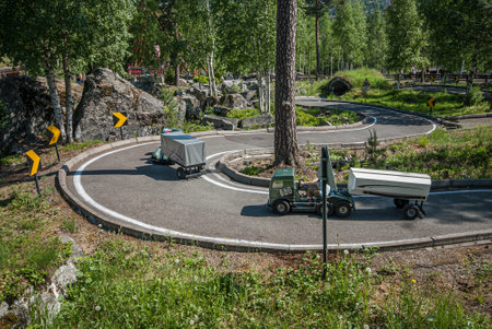 Lillehammer, Norway - June 07 2008: Childrens sized trucks on a paved track