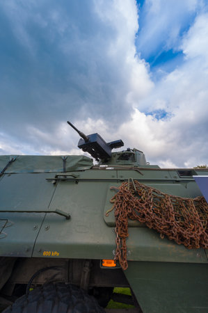Gothenburg, Sweden - August 29 2010: Side and gun turret of a Sisu XA-203 armoured personnel carrier...