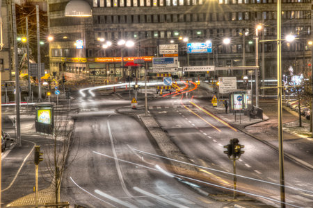 Gothenburg, Sweden - January 16 2014: View over evening traffic over Residensbron.のeditorial素材