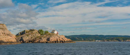 Lindesnes, Norway - July 15 2015: Hatholmen lighthouse near Mandal.のeditorial素材