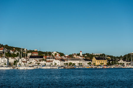 RisÃ¸r, Norway - July 16 2015: Seaside view of RisÃ¸r town center.のeditorial素材