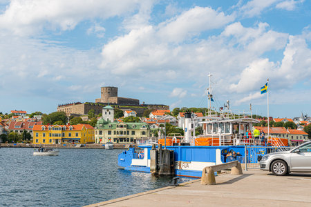 Marstrand, Sweden - september 12 2015: Marstrand and Carlsten fortress. Ferries transporting people and goods to and from the mainlandのeditorial素材