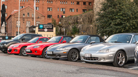 Gothenburg, Sweden - August 27 2015: Four different versions of Mazda MX-5 at a parking lot.のeditorial素材