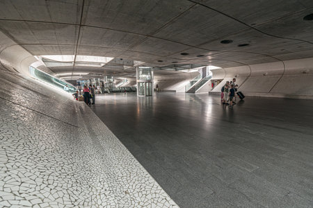 Lisbon, Portugal - July 25 2016: Underground walkway at the Oriente Metro and railway stationのeditorial素材