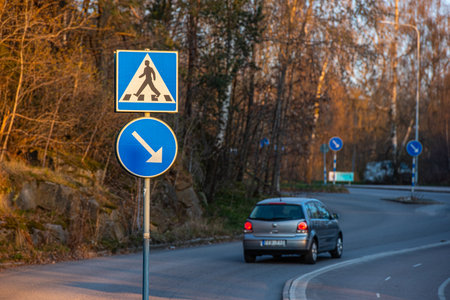 Gothenburg, Sweden - April 12 2019: Sign informing of a zebra crossingのeditorial素材