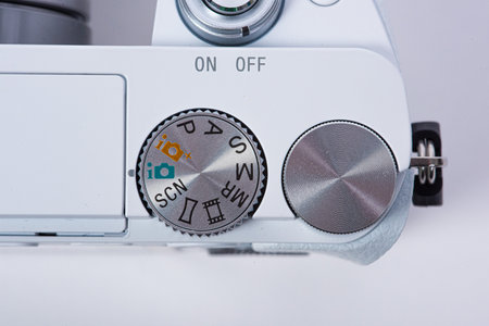 Gothenburg, Sweden - June 2019: Top view of Sony a6000 digital mirrorless camera with 16-50mm lens.