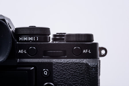 Gothenburg, Sweden - June 2019: Detail of Fujifilm X-T3 mirrorless digital camera.のeditorial素材