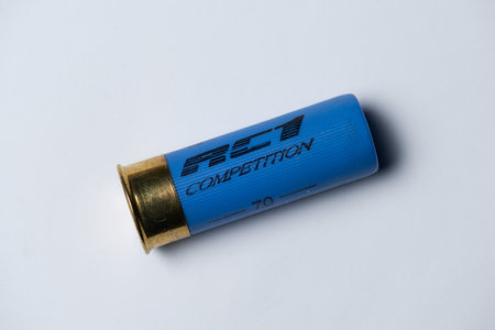 Gothenburg, Sweden - July 2019: RC1 Competition 12 gauge shotgun shell on white background.
