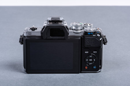 Gothenburg, Sweden - june 2019: Back of Olympus OM-D E-M10 III digital mirrorless camera.