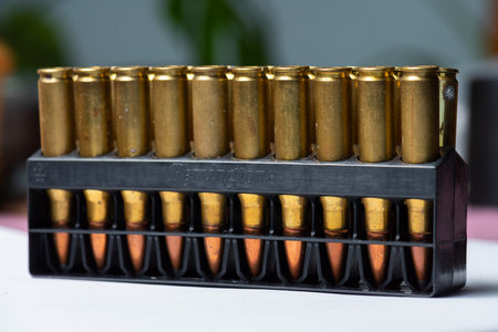 Gothenburg, Sweden - July 2019:  Stack of Remington .308 RP cartridges.のeditorial素材