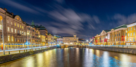 Gothenburg, Sweden - december 18 2019: Evening view over Hamnkanalen and KÃ¤mpebron..のeditorial素材