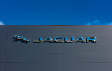 Gothenburg, Sweden - April 25 2020: Jaguar logo on the wall of a building.のeditorial素材