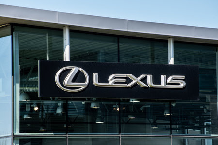 Gothenburg, Sweden - April 25 2020: Lexus logo on a dealership.のeditorial素材