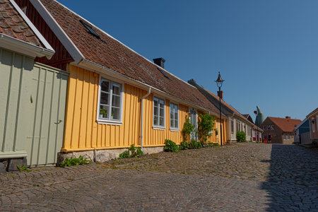 Falkenberg, Sweden - May 29 2021: Old wooden houses at Storgatanのeditorial素材