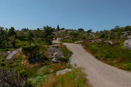 Narrow gravel road going up a small hill