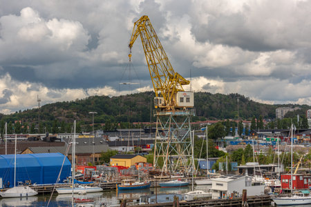 Gothenburg, Sweden - August 16 2021: Crane at a marina at RingÃ¶nのeditorial素材