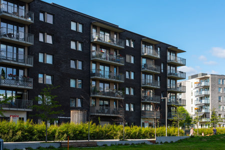Oslo, Norway - August 10 2021: Recently built six storey apartment huosesのeditorial素材