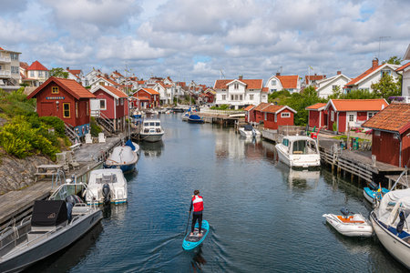 Grundsund, Sweden - July 25 2020: View of the Grundsund channel between ÃsÃ¶ and SkaftÃ¶.のeditorial素材