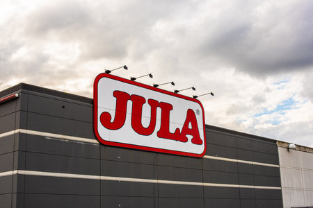 Gothenburg, Sweden - July 28 2020: Logo of Jula outside one of their warehouses.のeditorial素材