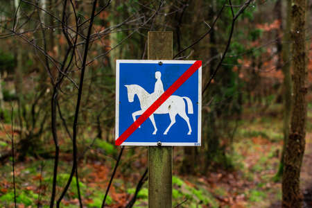 Sign marking horseback riding prohibitedの写真素材