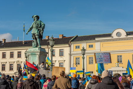 Gothenburg, Sweden - February 27 2022: War protest supporting Ukraine at Gustaf Adolfs squareのeditorial素材