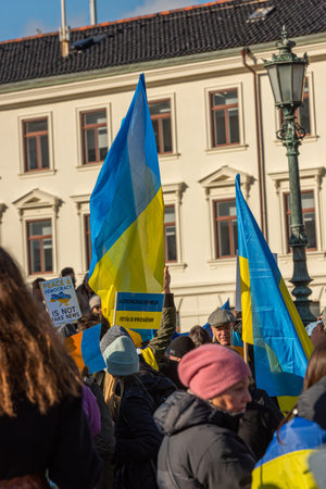 Gothenburg, Sweden - February 27 2022: War protest supporting Ukraine at Gustaf Adolfs squareのeditorial素材