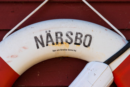 AlingsÃ¥s, Sweden - July 24 2021: Lifesaver ring marked NÃ¤rsboのeditorial素材