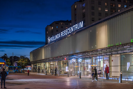 Gothenburg, Sweden - september 21 2021: Night photo of the exterior of FrÃ¶lunda Resecentrumのeditorial素材