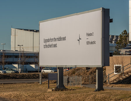 Landvetter, Sweden - March 06 2022: Large billboard with a message from car maker Polestarのeditorial素材