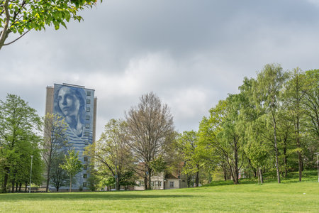 Gothenburg, Sweden - May 21 2017: Mural by Rone at Mandolingatan 39 in VÃ¤stra FrÃ¶lunda.のeditorial素材