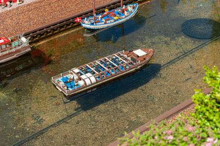Billund, Denmark - June 25 2011: Lego model of a sightseeing boatのeditorial素材