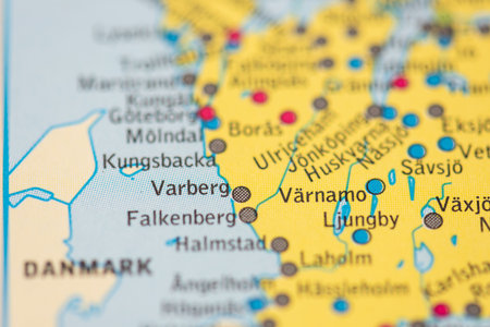 Gothenburg, Sweden - February 20 2022: Map of Varberg in Sweden
